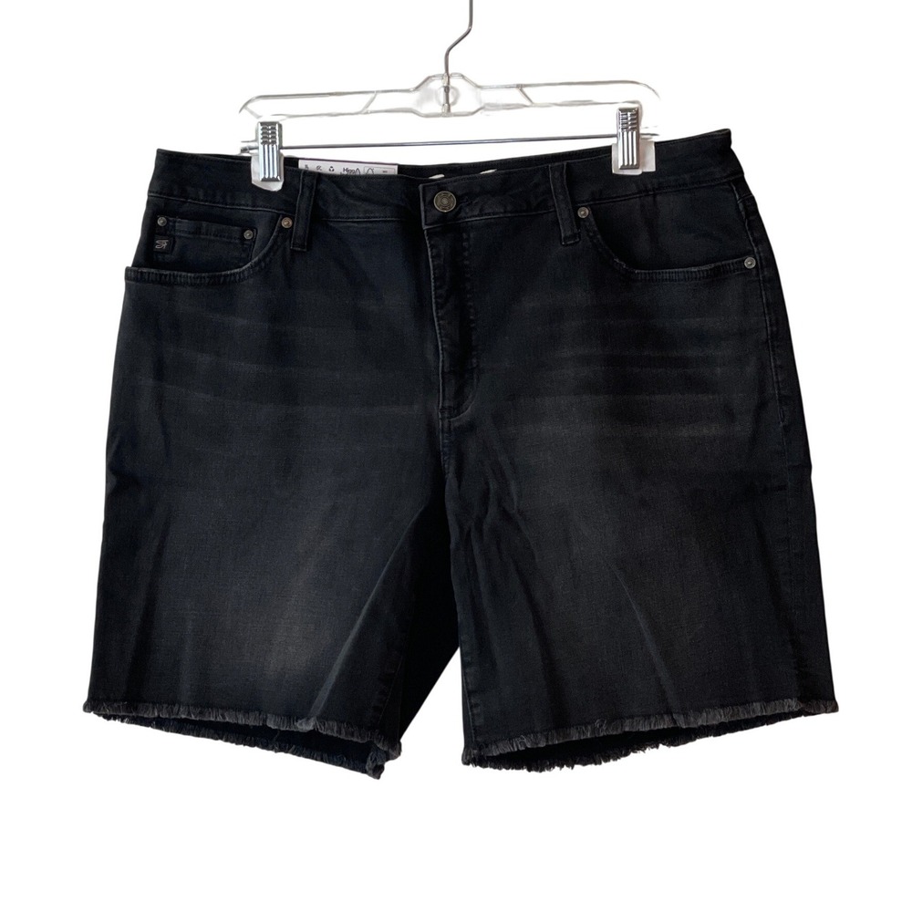 Seven7 Bermuda Shorts Womens 16 Washed Black Mid Rise Relaxed‎ Fray Hem New